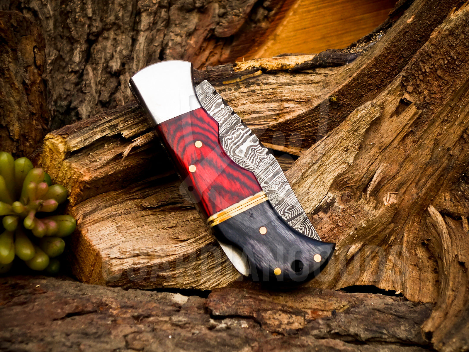 Personalized Handmade 6.75"Damascus Steel Pocket Knife, Folding EDC Hunting Knife, Wood Handle, Groomsmen Gift With Leather Sheath