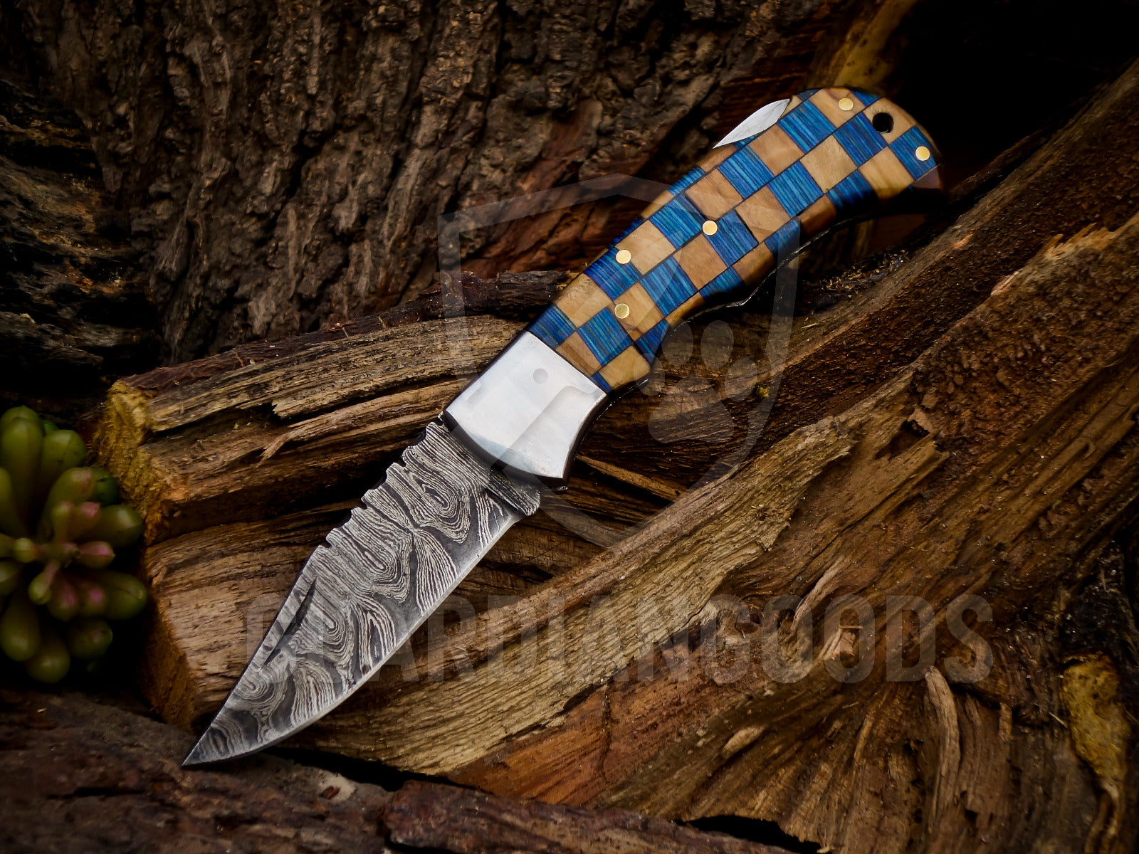 Personalized Handmade 6.75"Damascus Steel Pocket Knife, Folding EDC Hunting Knife, Wood Handle, Groomsmen Gift With Leather Sheath