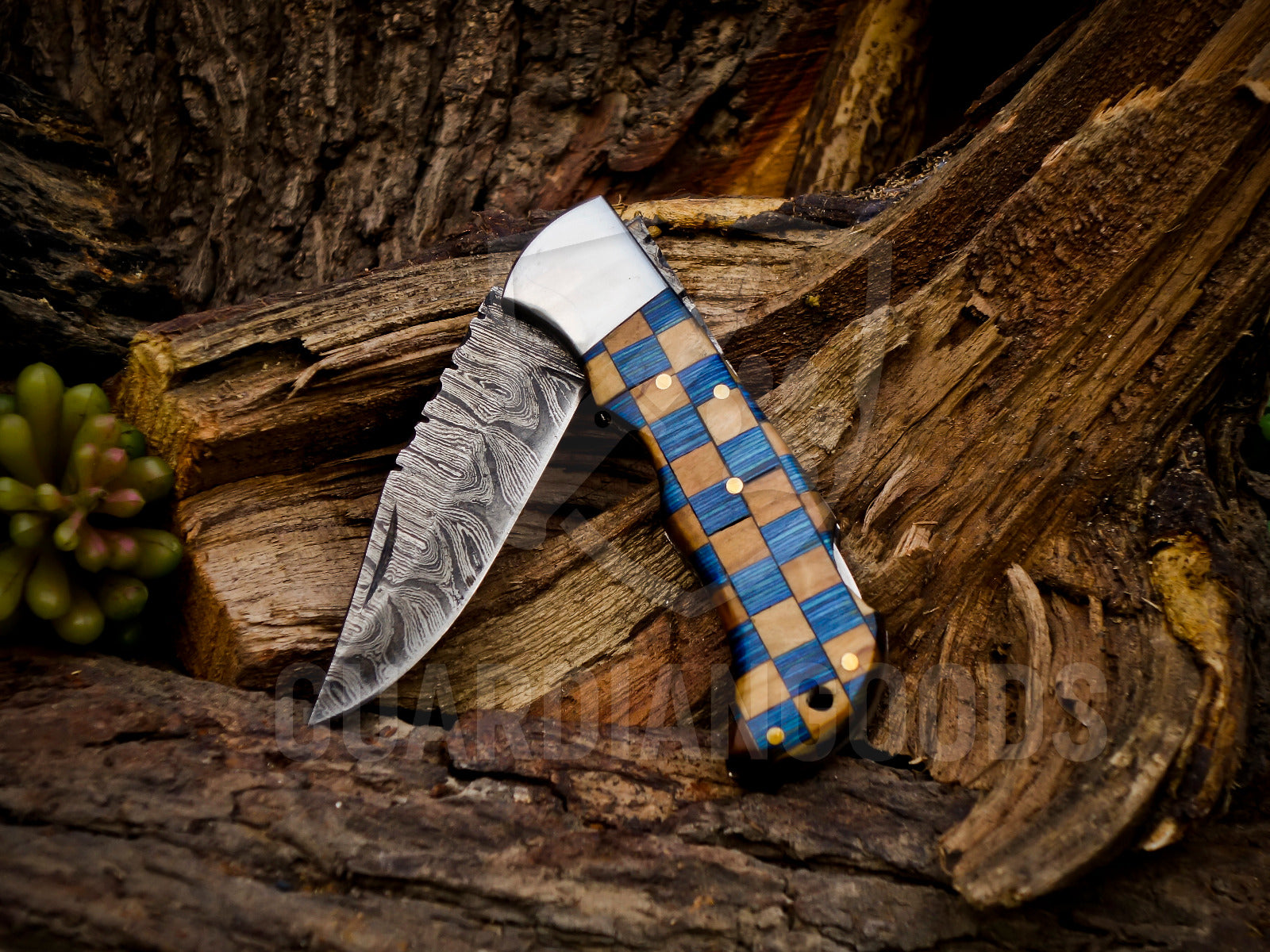 Personalized Handmade 6.75"Damascus Steel Pocket Knife, Folding EDC Hunting Knife, Wood Handle, Groomsmen Gift With Leather Sheath