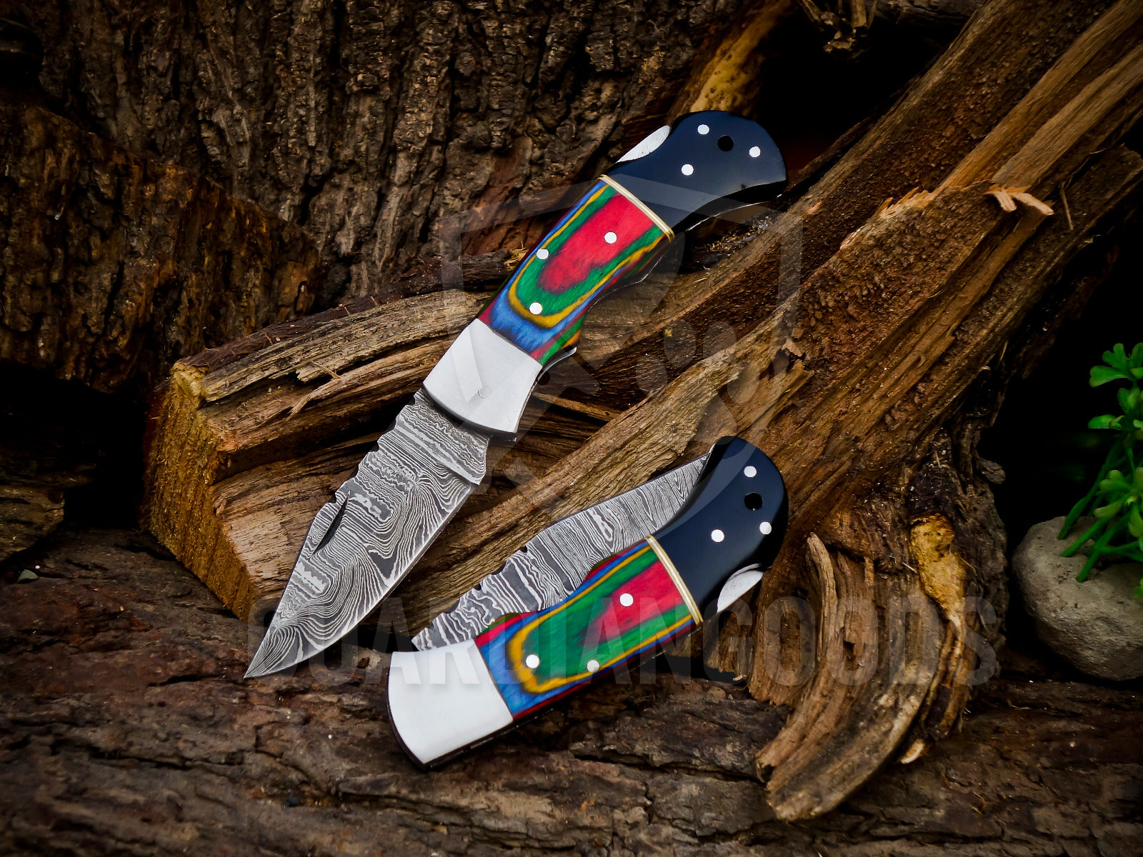 Personalized Handmade 6.75"Damascus Steel Pocket Knife, Folding EDC Hunting Knife, Wood Handle, Groomsmen Gift With Leather Sheath