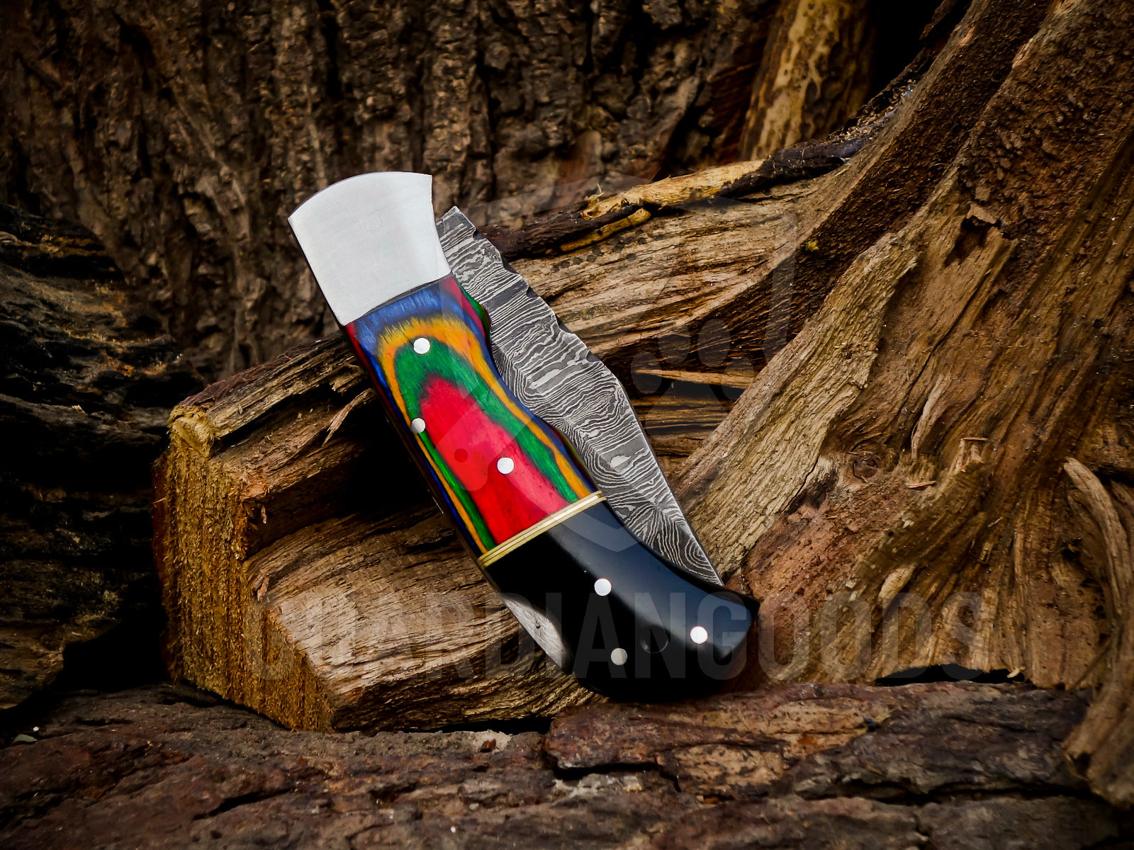 Personalized Handmade 6.75"Damascus Steel Pocket Knife, Folding EDC Hunting Knife, Wood Handle, Groomsmen Gift With Leather Sheath