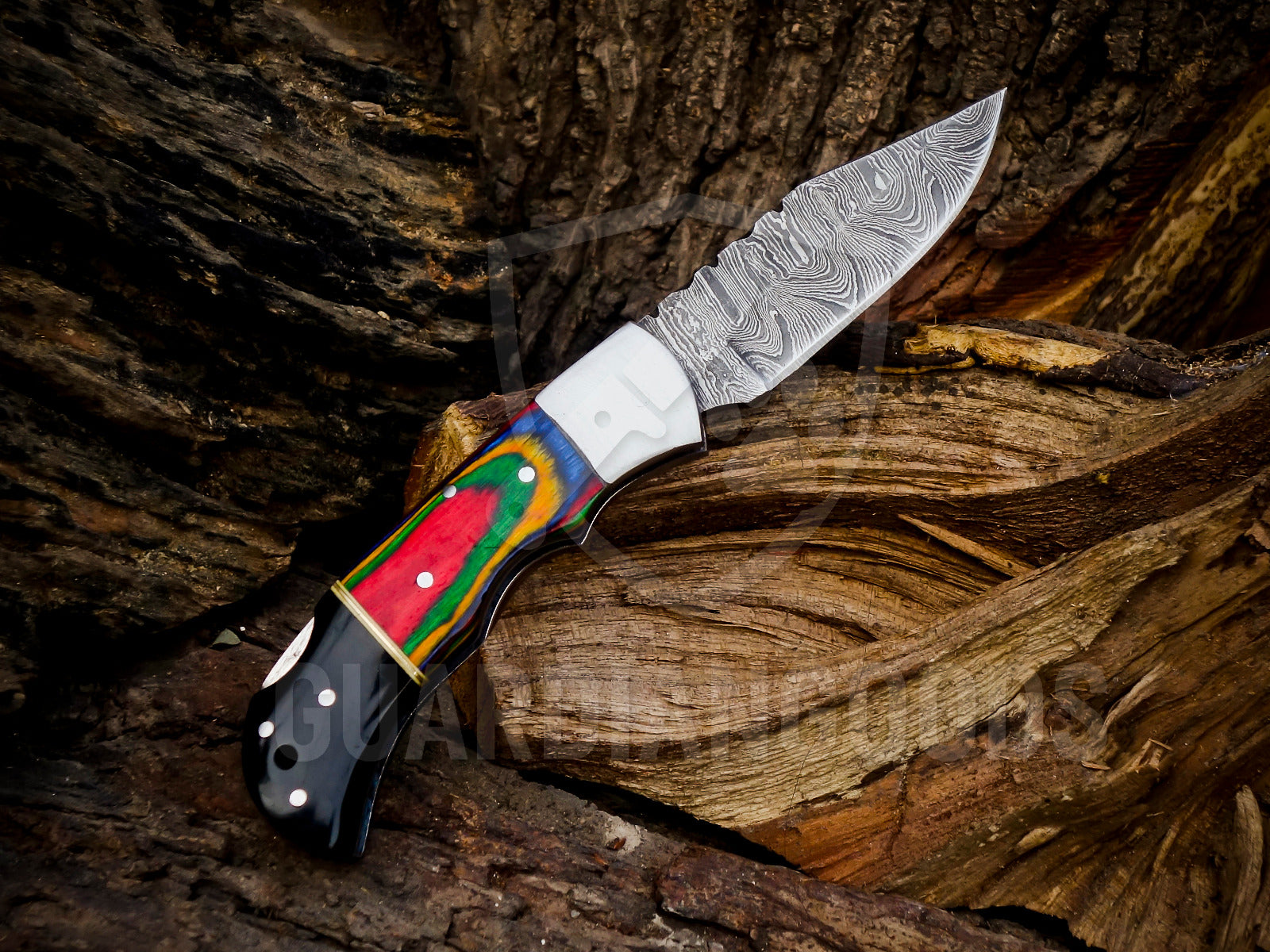 Personalized Handmade 6.75"Damascus Steel Pocket Knife, Folding EDC Hunting Knife, Wood Handle, Groomsmen Gift With Leather Sheath