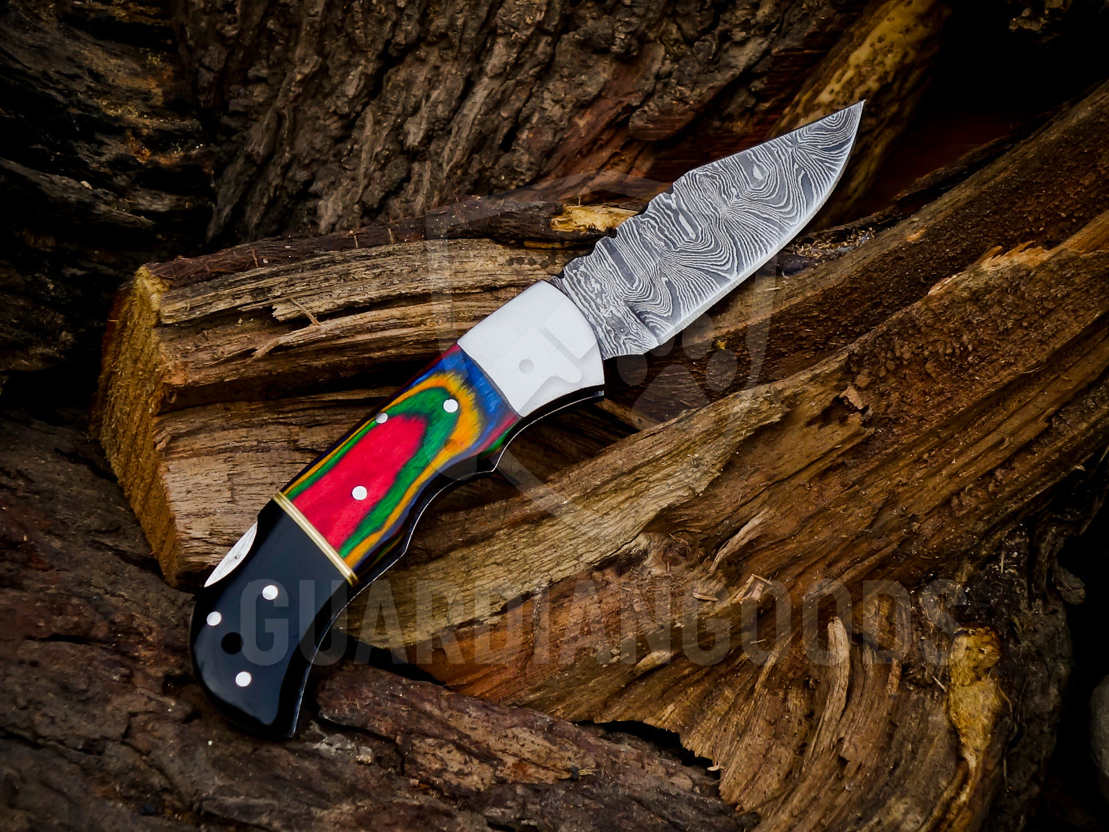 Personalized Handmade 6.75"Damascus Steel Pocket Knife, Folding EDC Hunting Knife, Wood Handle, Groomsmen Gift With Leather Sheath