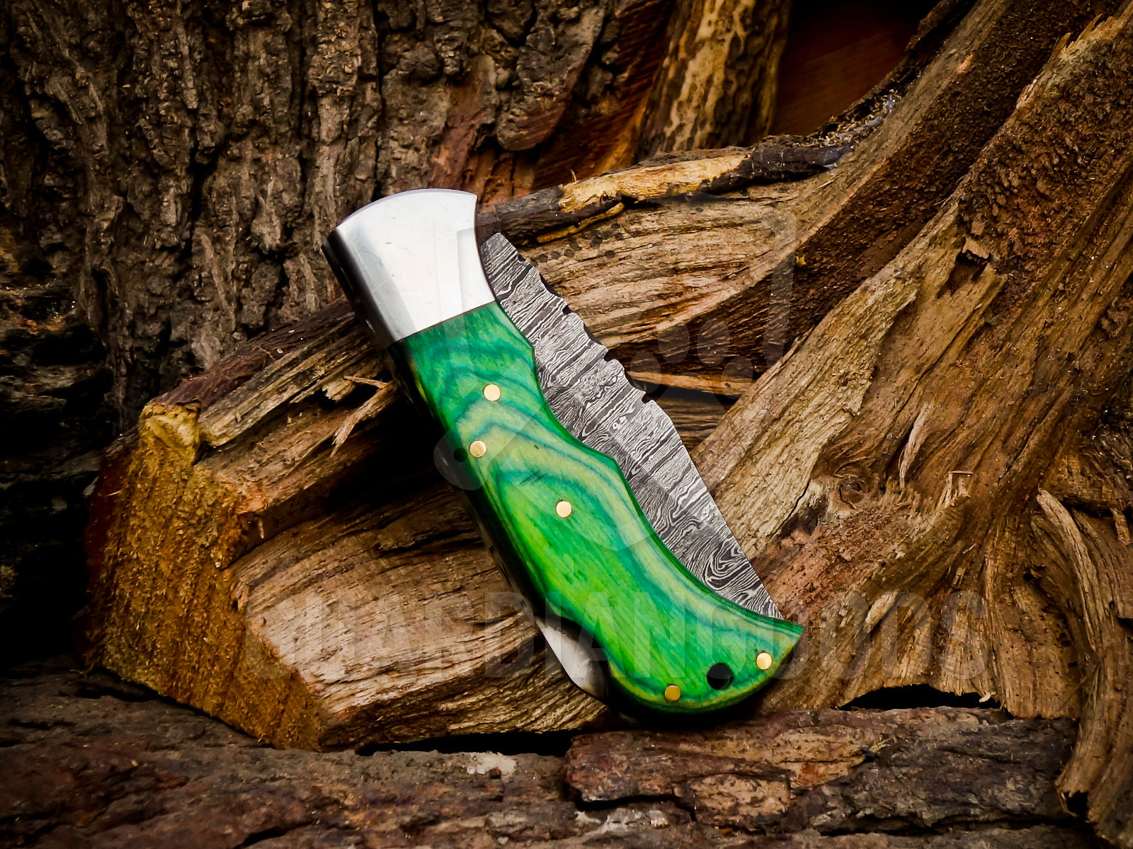 Personalized Handmade 6.75"Damascus Steel Pocket Knife, Folding EDC Hunting Knife, Wood Handle, Groomsmen Gift With Leather Sheath