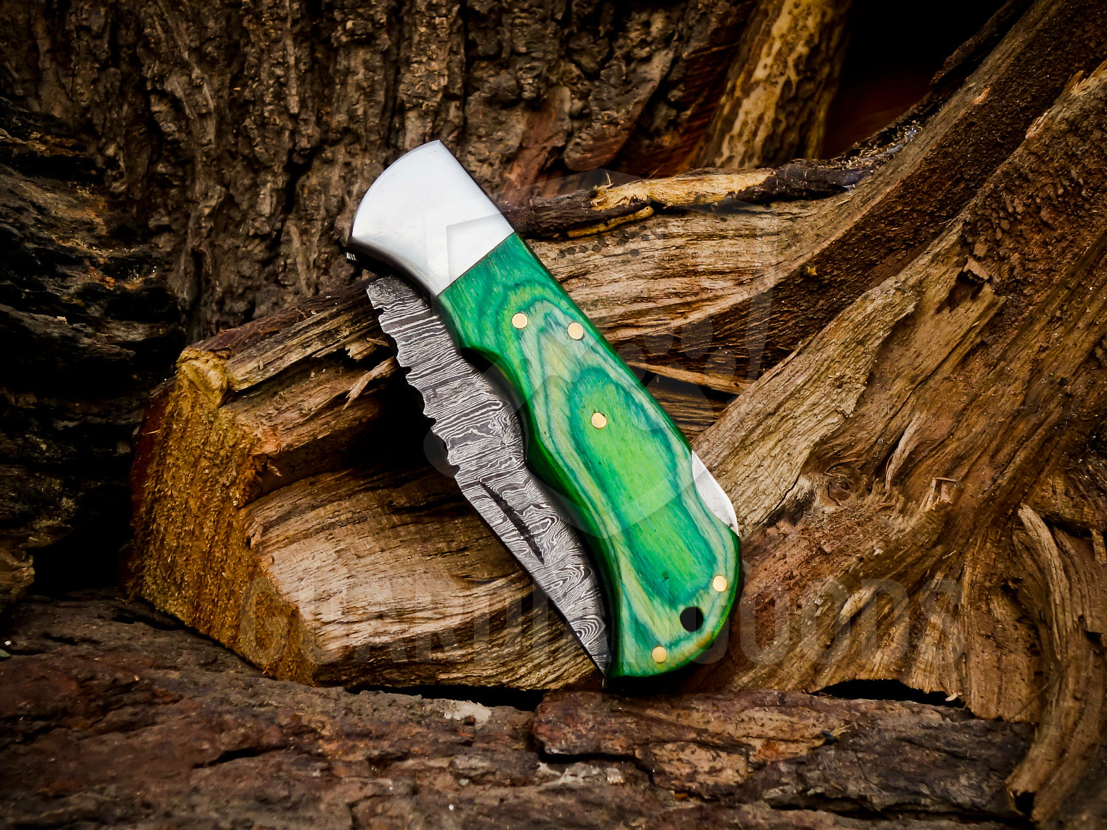 Personalized Handmade 6.75"Damascus Steel Pocket Knife, Folding EDC Hunting Knife, Wood Handle, Groomsmen Gift With Leather Sheath