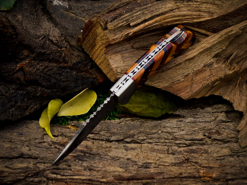 Personalized Handmade 6.75"Damascus Steel Pocket Knife, Folding EDC Hunting Knife, Resin Handle, Groomsmen Gift With Leather Sheath