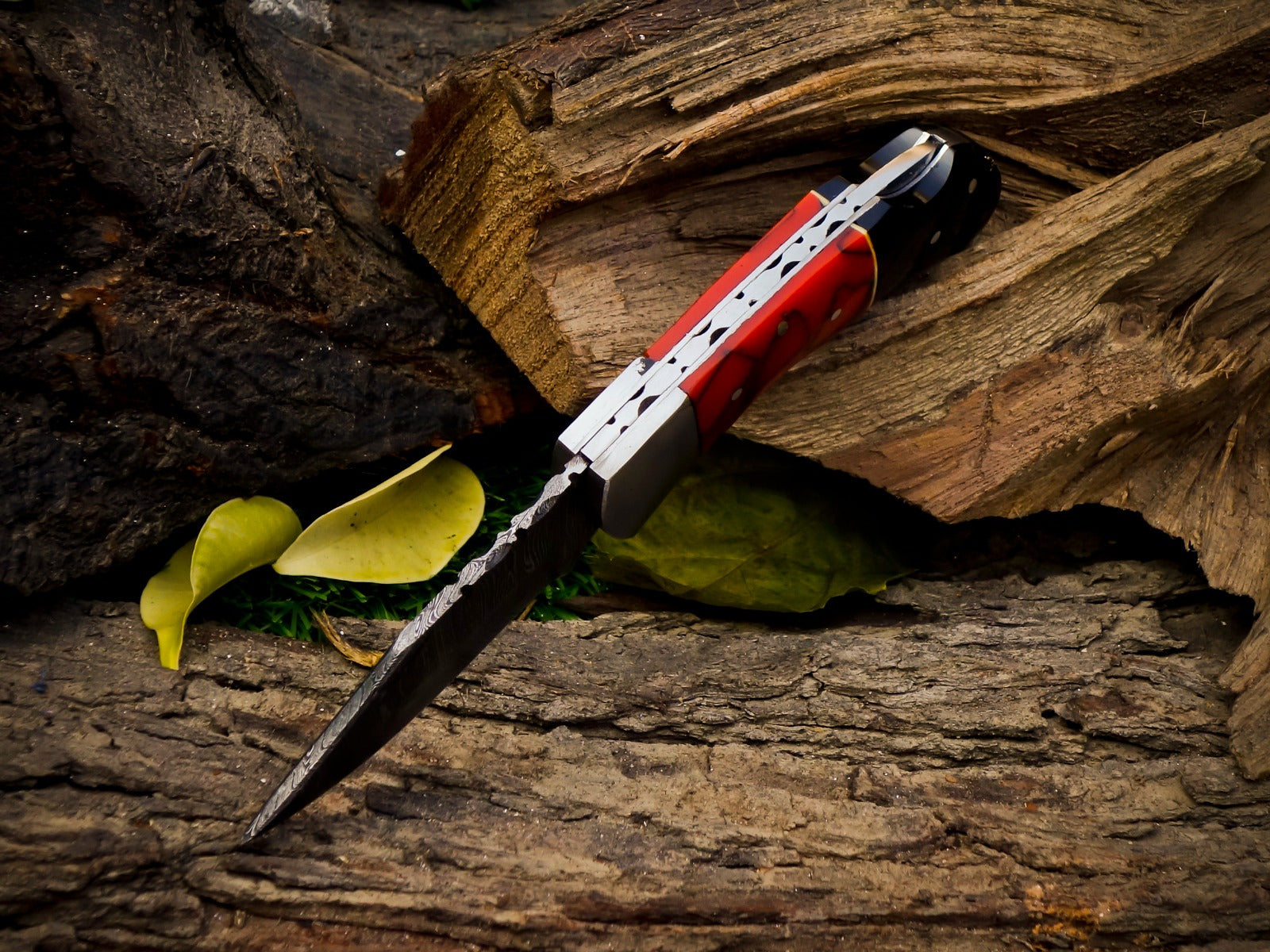 Personalized Handmade 6.75"Damascus Steel Pocket Knife, Folding EDC Hunting Knife, Resin Handle, Groomsmen Gift With Leather Sheath