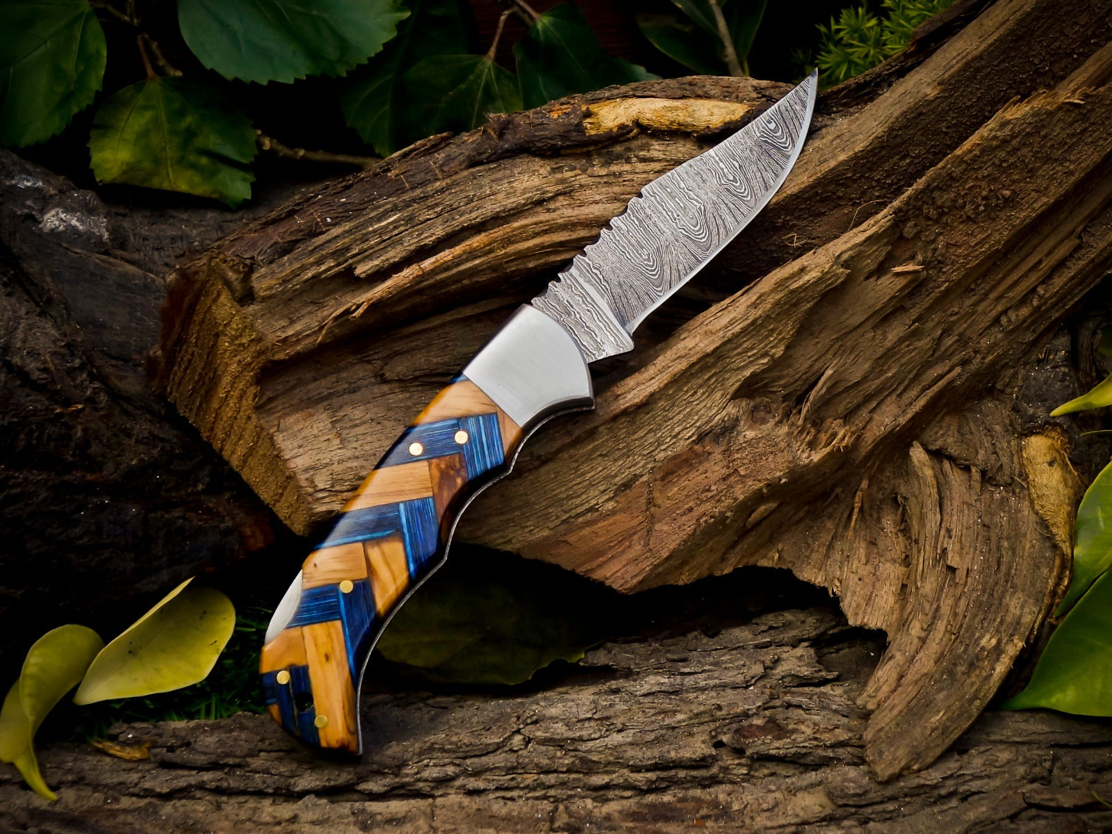 Personalized Handmade 6.75"Damascus Steel Pocket Knife, Folding EDC Hunting Knife, Resin Handle, Groomsmen Gift With Leather Sheath