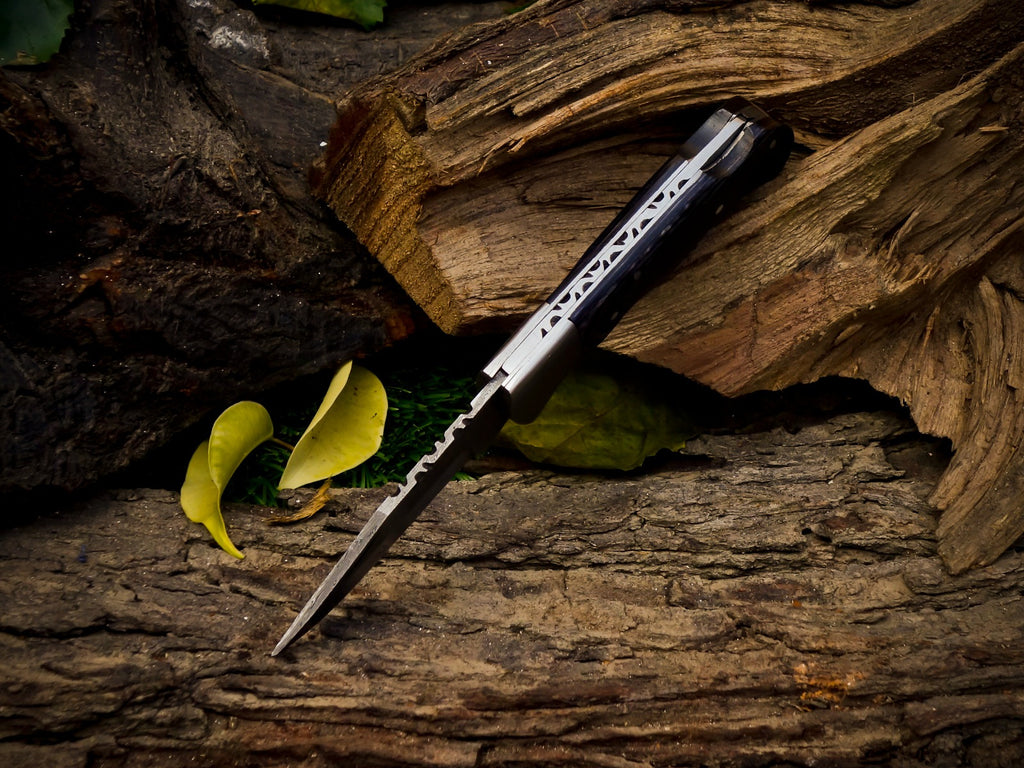 Personalized Handmade 6.75"Damascus Steel Pocket Knife, Folding EDC Hunting Knife, Wood Handle, Groomsmen Gift With Leather Sheath