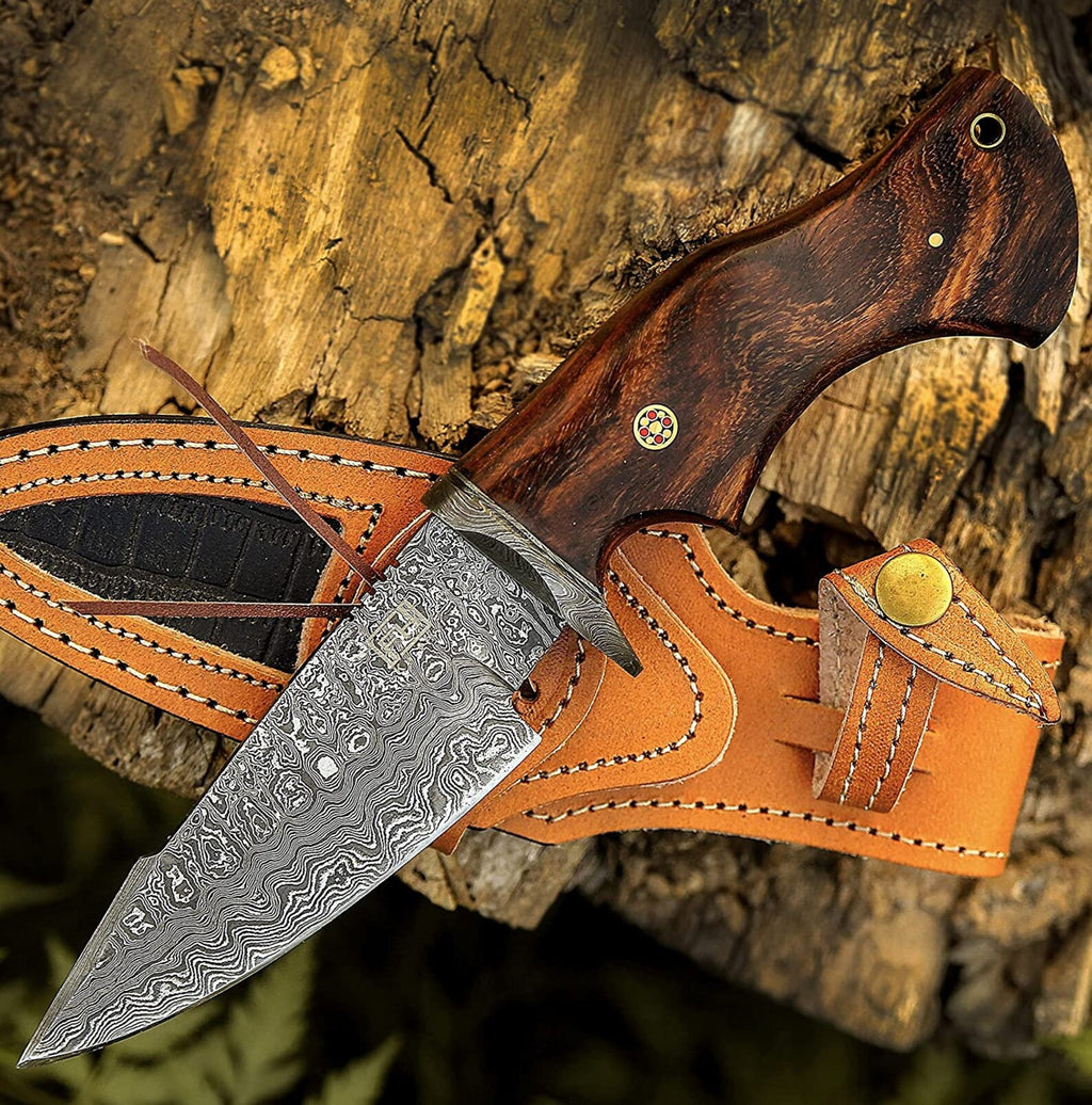 Personalized Damascus knife Gift Forged DAMASCUS Steel Hunting Knife With hard wood Handle, Gift for him, Outdoor Knife gift