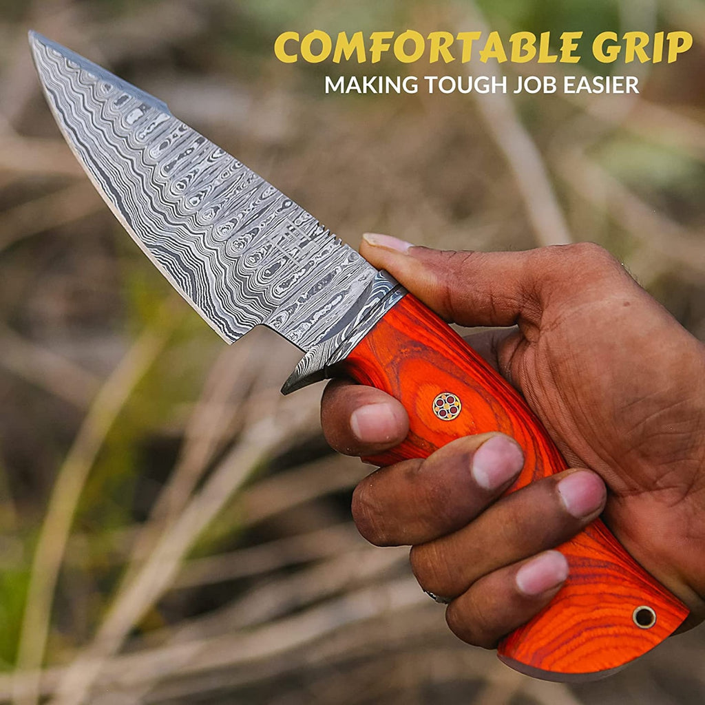 Personalized Damascus knife Gift Forged DAMASCUS Steel Hunting Knife With hard wood Handle, Gift for him, Outdoor Knife gift