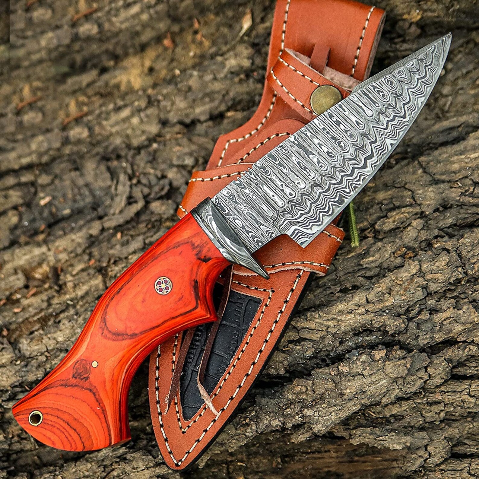 Personalized Damascus knife Gift Forged DAMASCUS Steel Hunting Knife With hard wood Handle, Gift for him, Outdoor Knife gift