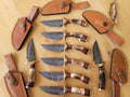 Personalized 8 inch Damascus Steel Hunting knife Handle Deer Antler W leather Cover