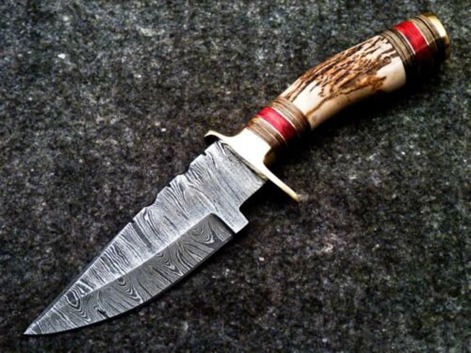 Personalized 8" Damascus Steel Hunting knife Groomsmen Gifts for Wedding, Handle Deer Antler