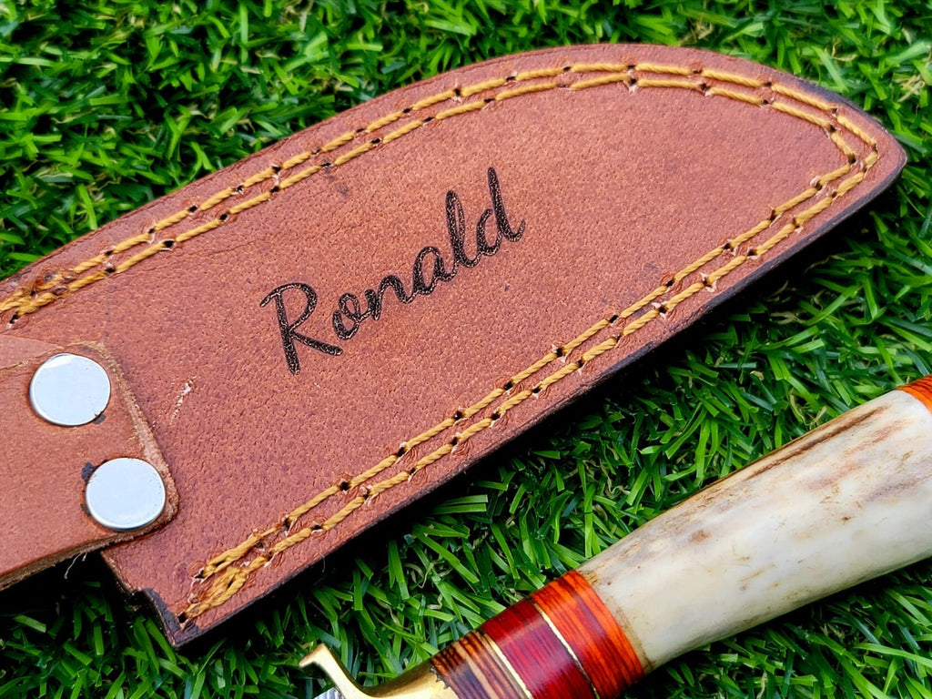 Personalized 8" Damascus Steel Hunting knife Groomsmen Gifts for Wedding, Handle Deer Antler