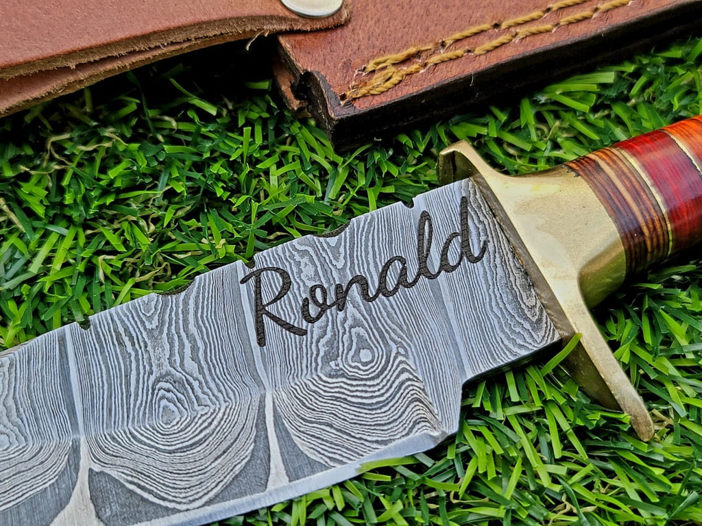 Personalized 8" Damascus Steel Hunting knife Groomsmen Gifts for Wedding, Handle Deer Antler