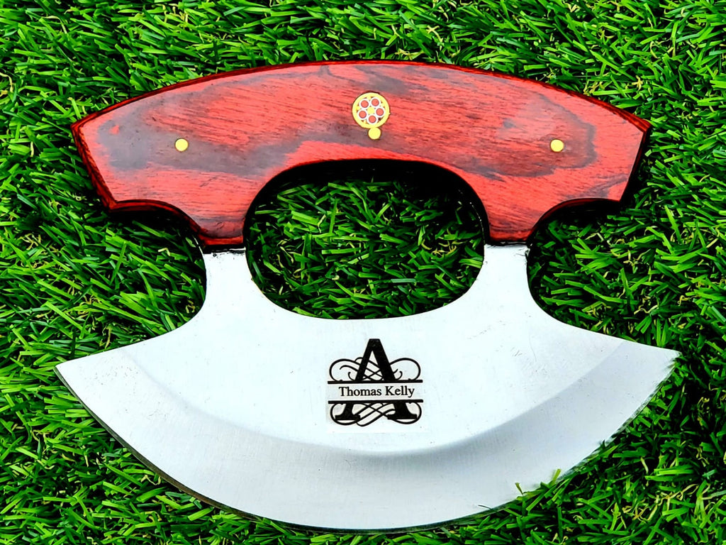 Personalized D2 Chef Kitchen Ulu Knife Chef Knife Heavy Duty D2 Handle Rose Wood with beautiful Leather Sheeth