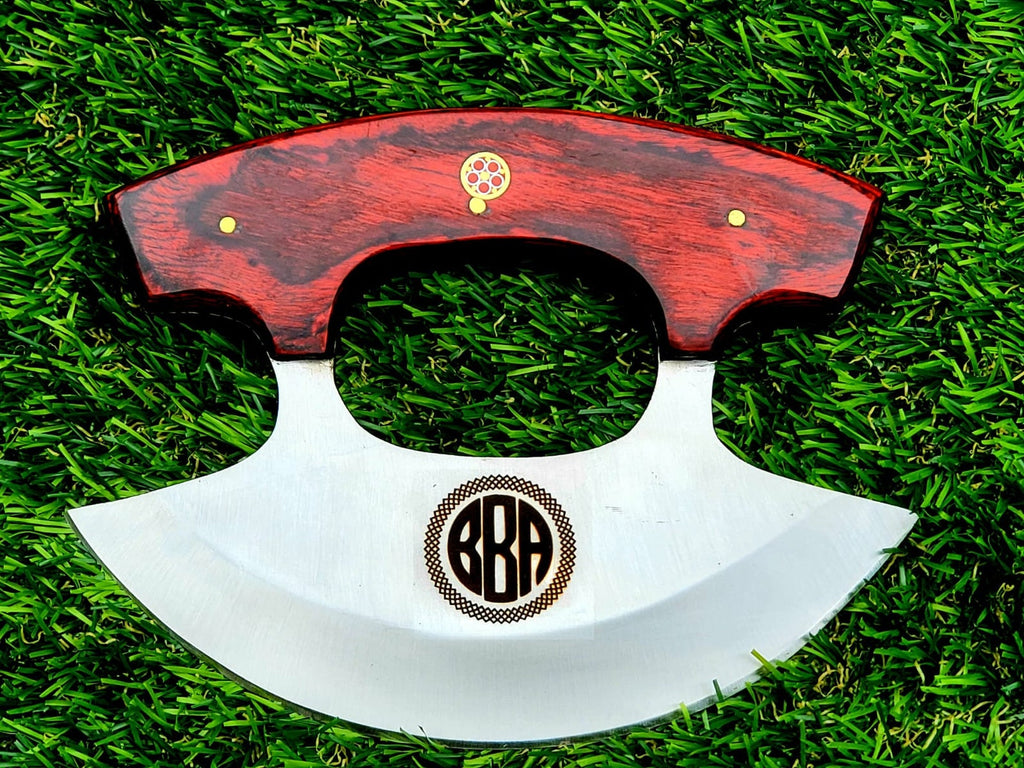 Personalized D2 Chef Kitchen Ulu Knife Chef Knife Heavy Duty D2 Handle Rose Wood with beautiful Leather Sheeth
