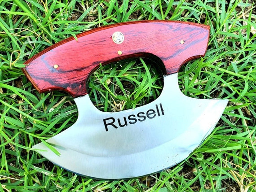 Personalized D2 Chef Kitchen Ulu Knife Chef Knife Heavy Duty D2 Handle Rose Wood with beautiful Leather Sheeth