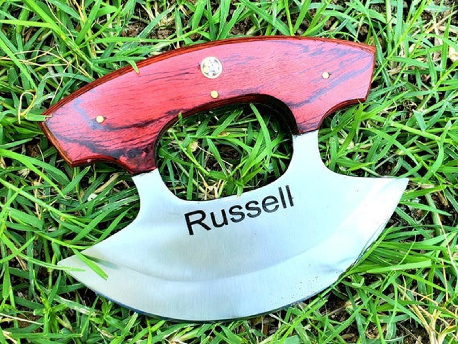 Personalized D2 Chef Kitchen Ulu Knife Chef Knife Heavy Duty D2 Handle Rose Wood with beautiful Leather Sheeth