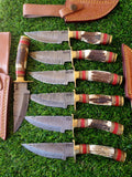 Personalized Set of Groomsmen Damascus Steel Hunting knife Handle Deer Antler