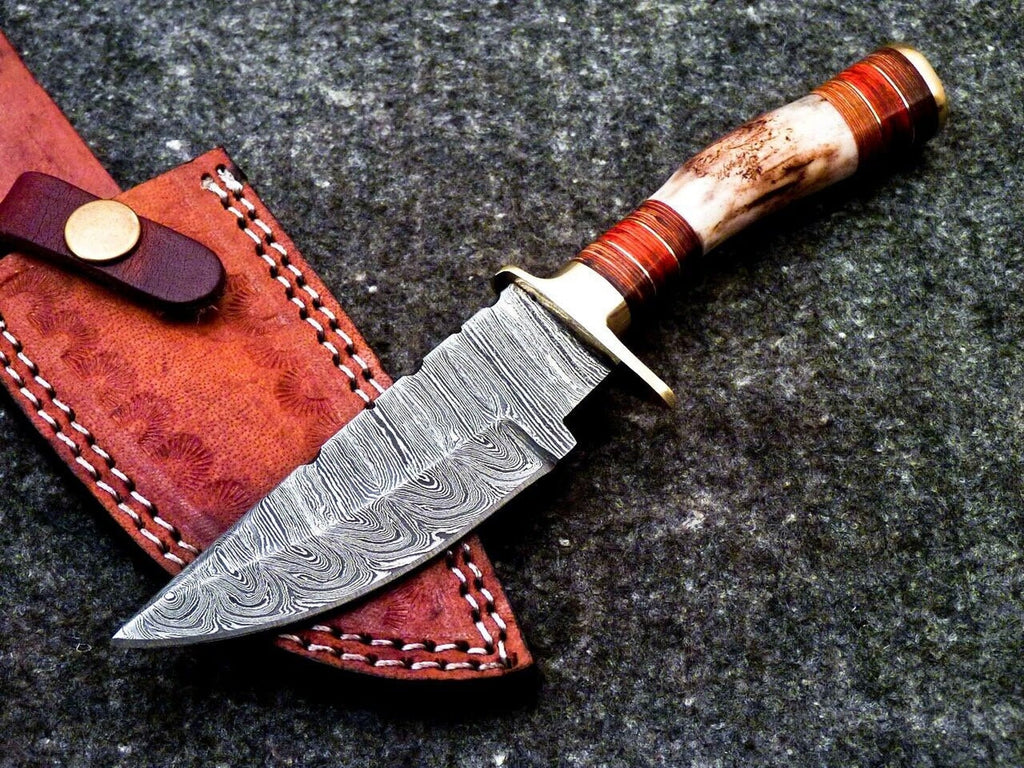 Personalized 8" Damascus Steel Hunting knife Groomsmen Gifts for Wedding, Handle Deer Antler
