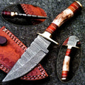 Personalized 8" Damascus Steel Hunting knife Groomsmen Gifts for Wedding, Handle Deer Antler