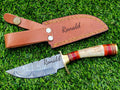 Personalized 8" Damascus Steel Hunting knife Groomsmen Gifts for Wedding, Handle Deer Antler