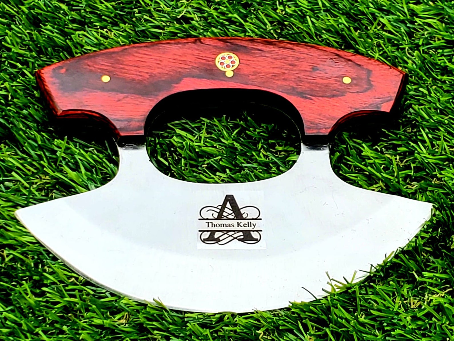 Personalized D2 Chef Kitchen Ulu Knife Chef Knife Heavy Duty D2 Handle Rose Wood with beautiful Leather Sheeth