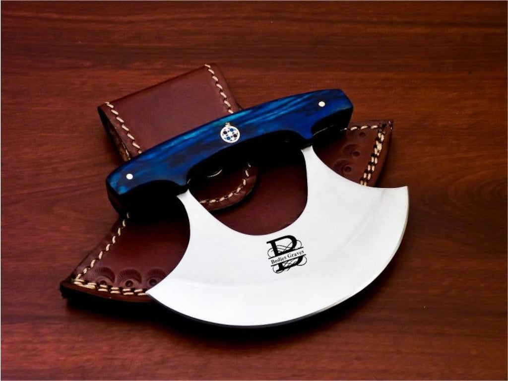 Personalized D2 Chef Kitchen Ulu Knife Chef Knife Heavy Duty D2 Handle Rose Wood with beautiful Leather Sheeth