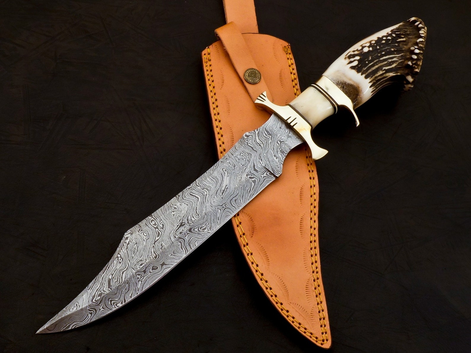 Personalized Damascus knife Gift Forged DAMASCUS Steel Hunting Knife With Camle BONE Handle, Gift for him, Outdoor Knife gift