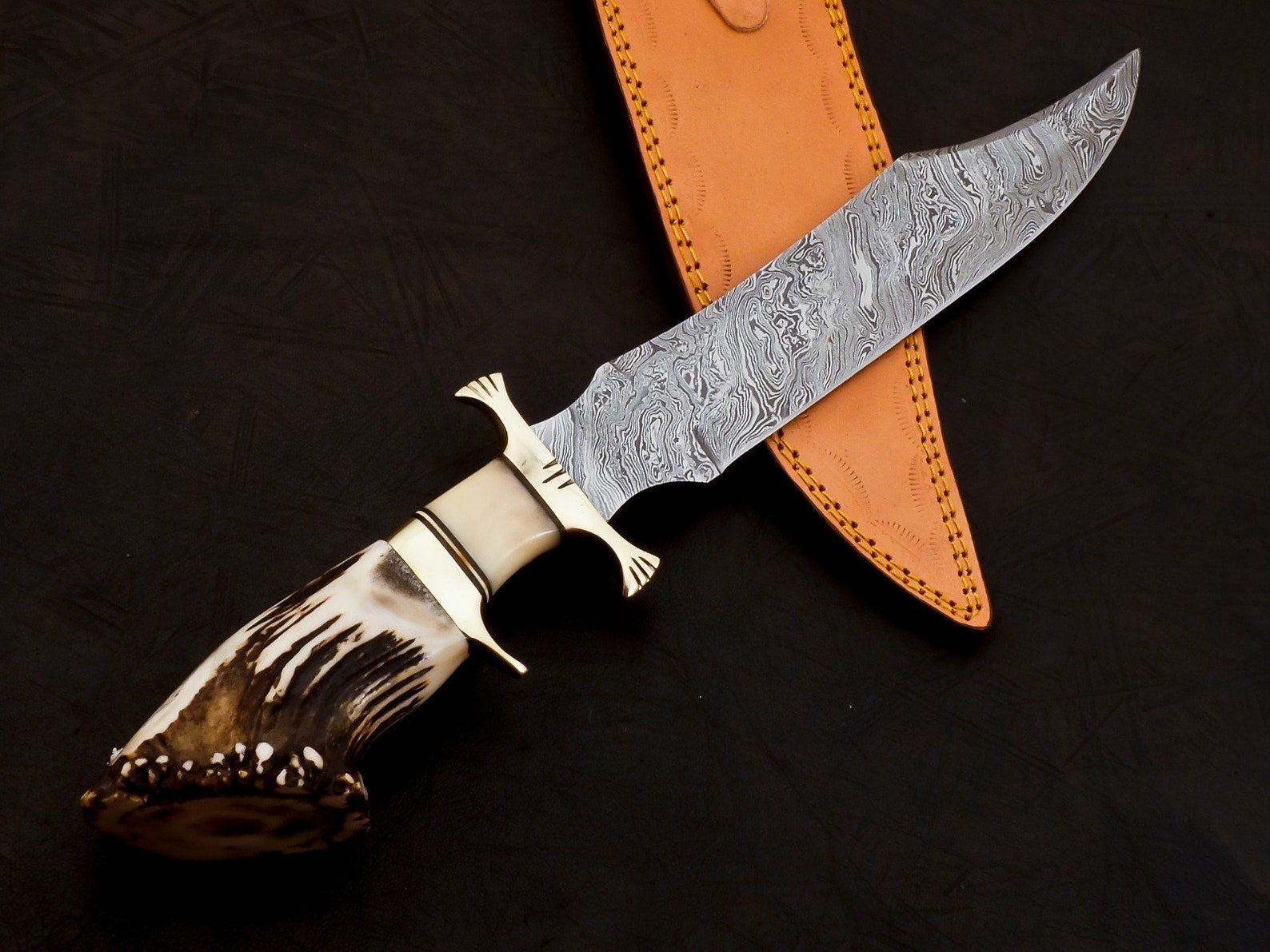 Personalized Damascus knife Gift Forged DAMASCUS Steel Hunting Knife With Camle BONE Handle, Gift for him, Outdoor Knife gift