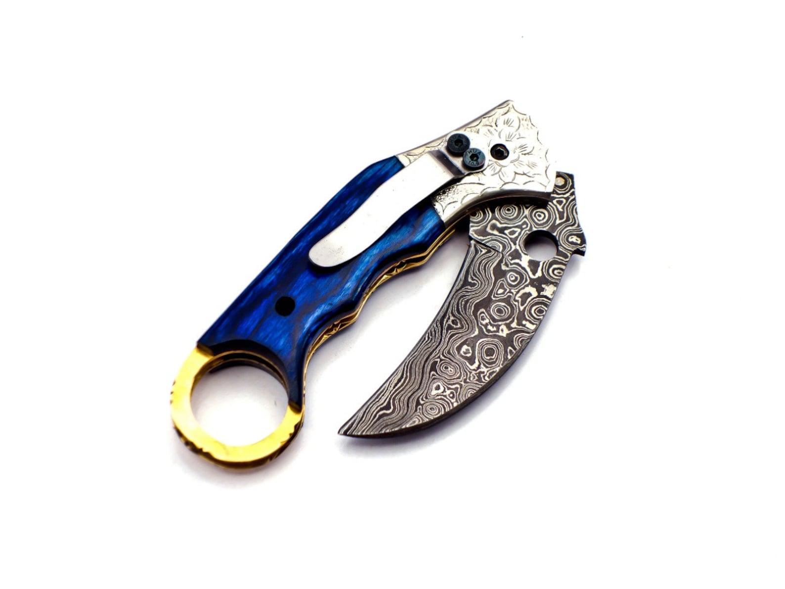 Custom Hand Forged Damascus Karambit 2 knives handle made of Camel Bone with Leather Cover, Camping Hunting Folding Knife Gift for Him