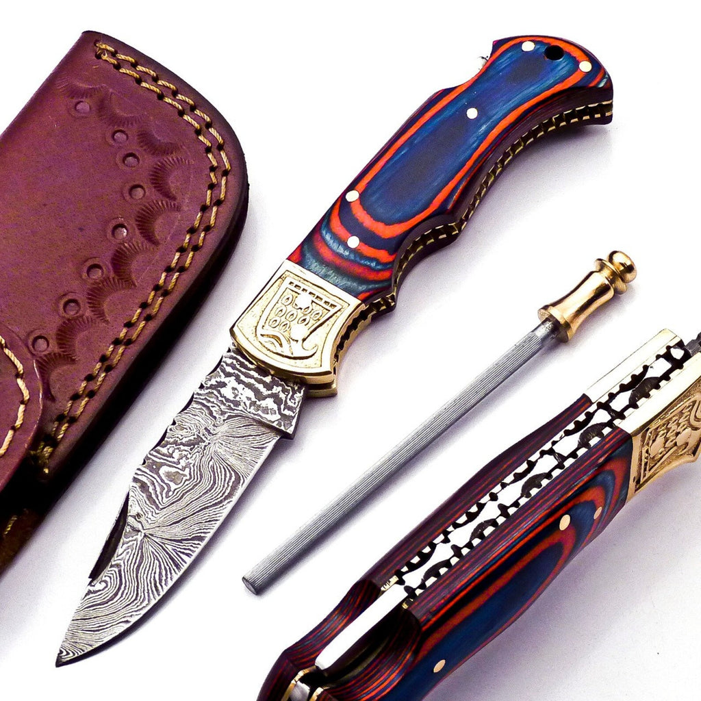 Handmade Damascus Pocket Knife Folding Knife For Men Gift For Father Camping Knife Pocket Knife For Women Gift For Fiancé Gift for Wife