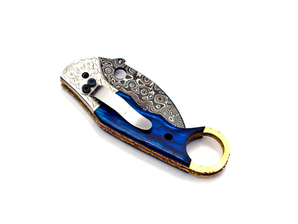 Custom Hand Forged Damascus Karambit 2 knives handle made of Camel Bone with Leather Cover, Camping Hunting Folding Knife Gift for Him