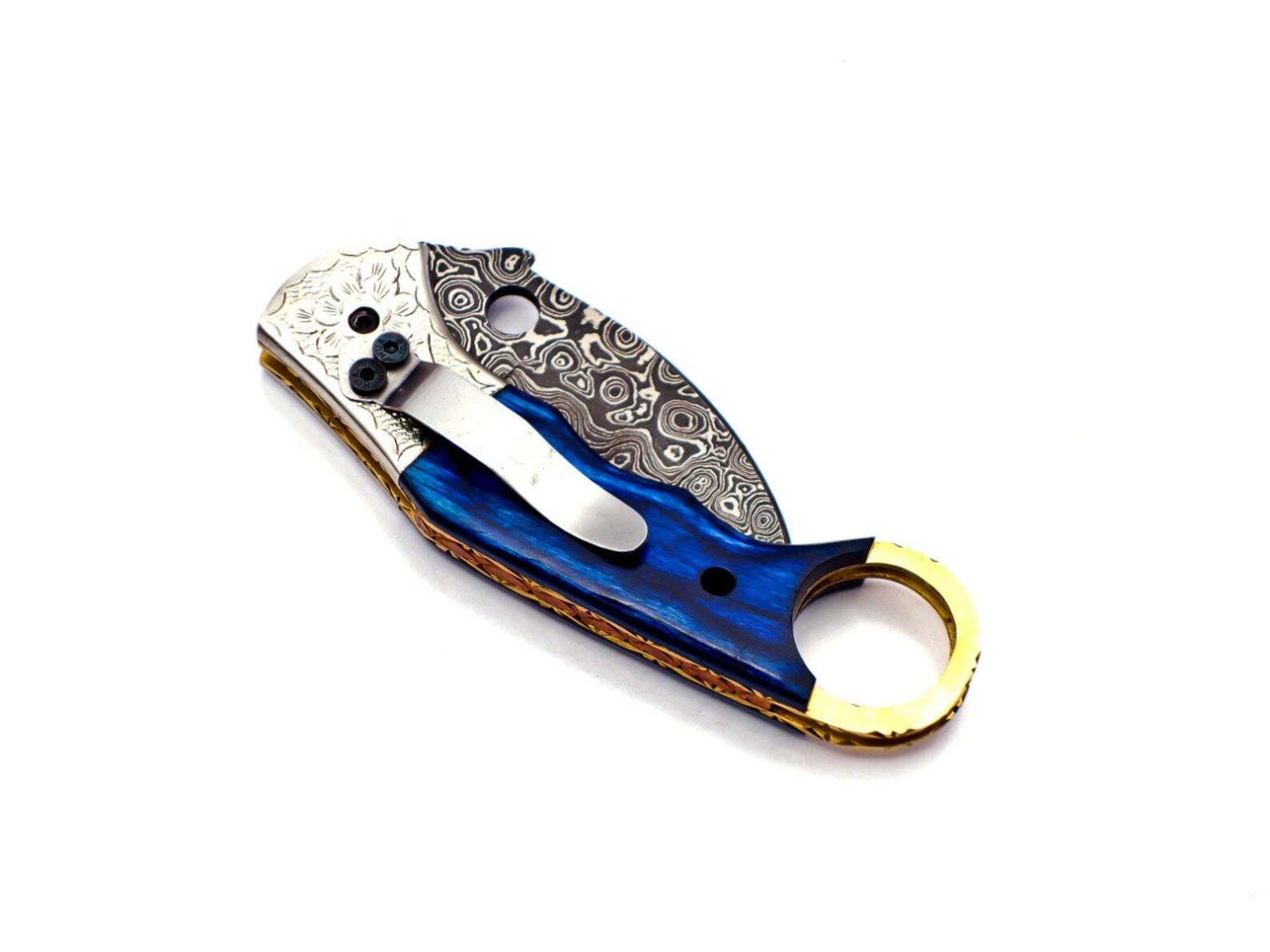 Custom Hand Forged Damascus Karambit 2 knives handle made of Camel Bone with Leather Cover, Camping Hunting Folding Knife Gift for Him
