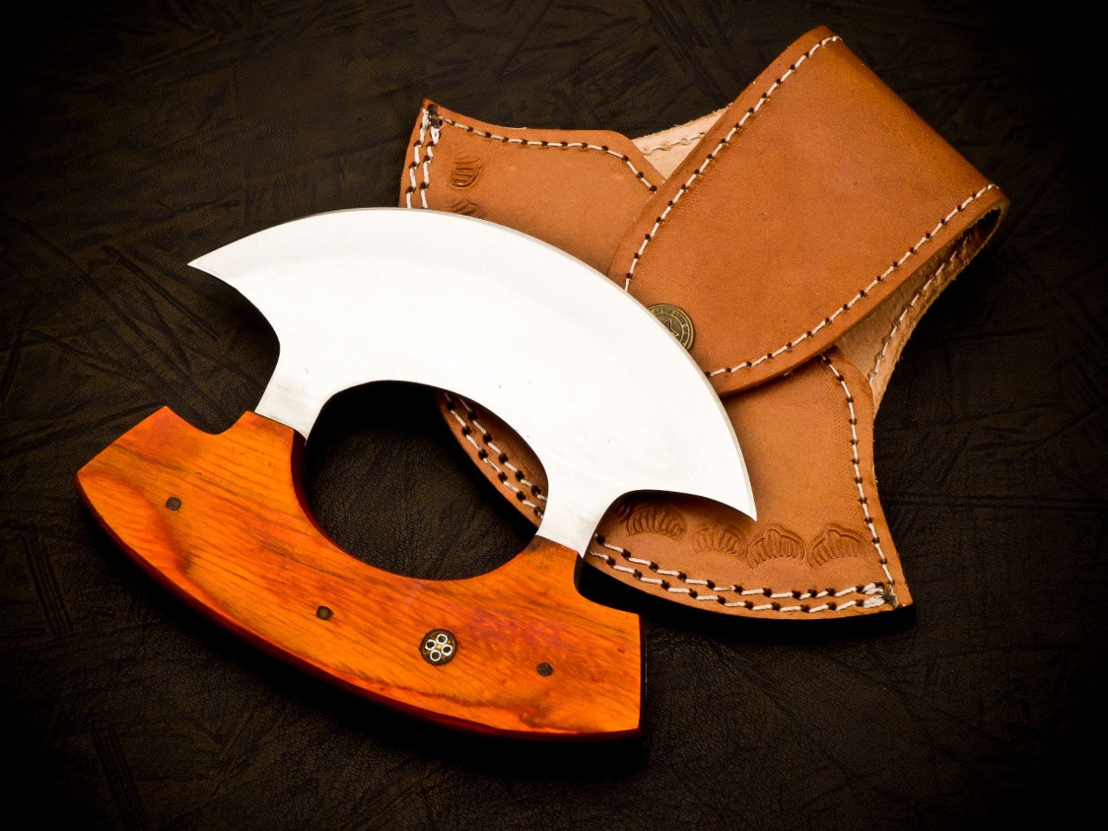 Personalized D2 Chef Kitchen Ulu Knife Chef Knife Heavy Duty D2 Handle Rose Wood with beautiful Leather Sheeth