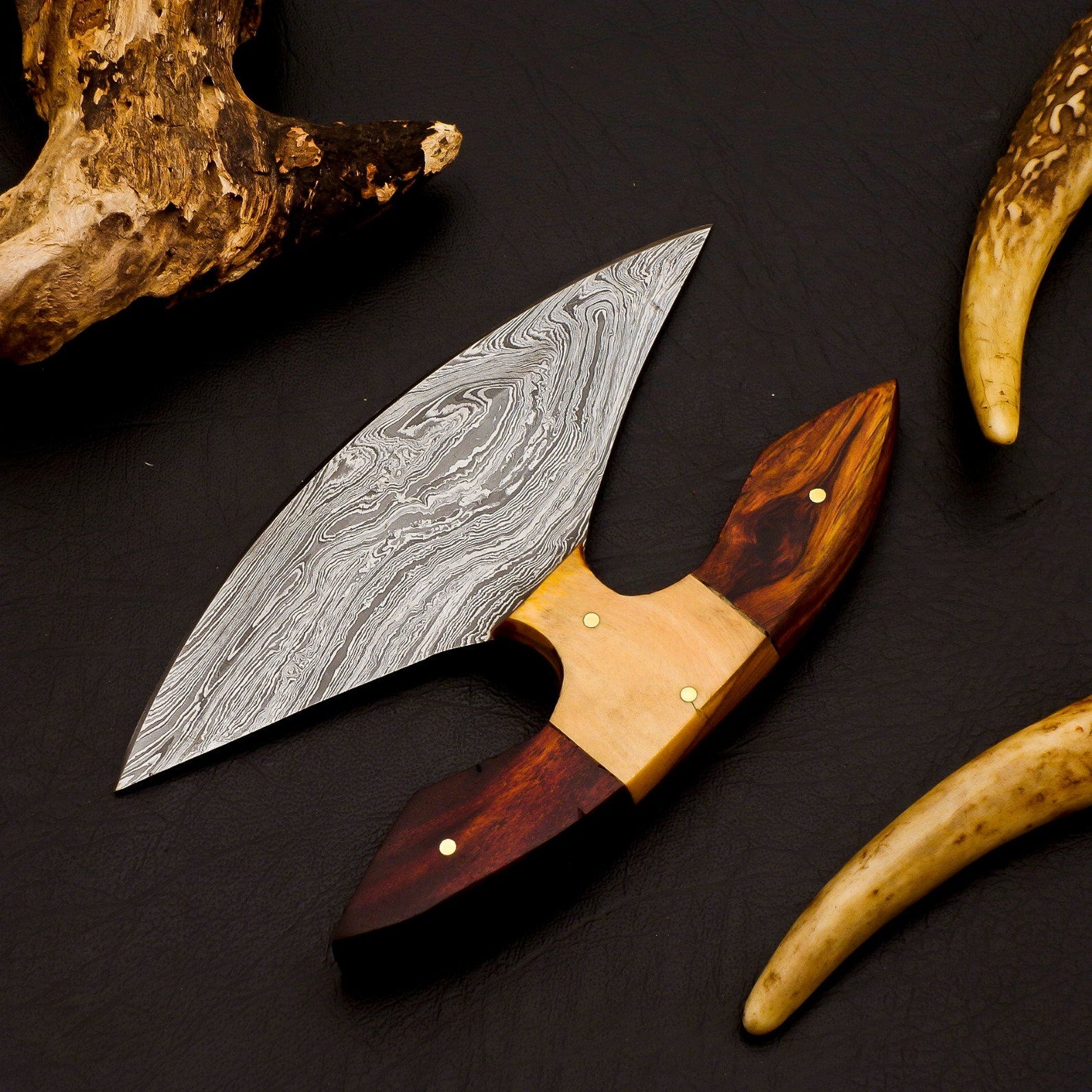 Personalized Damascus Chef Kitchen Ulu Knife Chef Knife Heavy Duty Damascus Handle Koa Wood Gift for Her/him with Leather Sheath