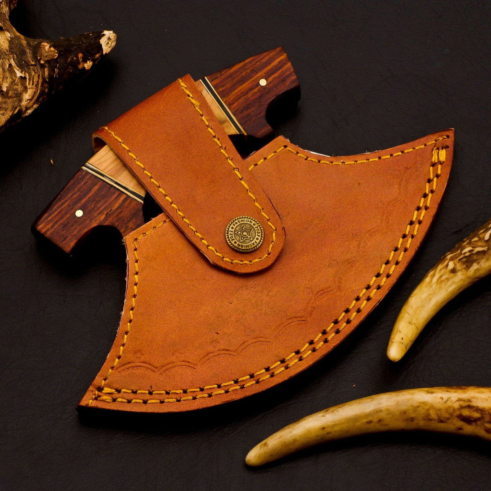 Personalized Damascus Chef Kitchen Ulu Knife Chef Knife Heavy Duty Damascus Handle Koa Wood Gift for Her/him with Leather Sheath