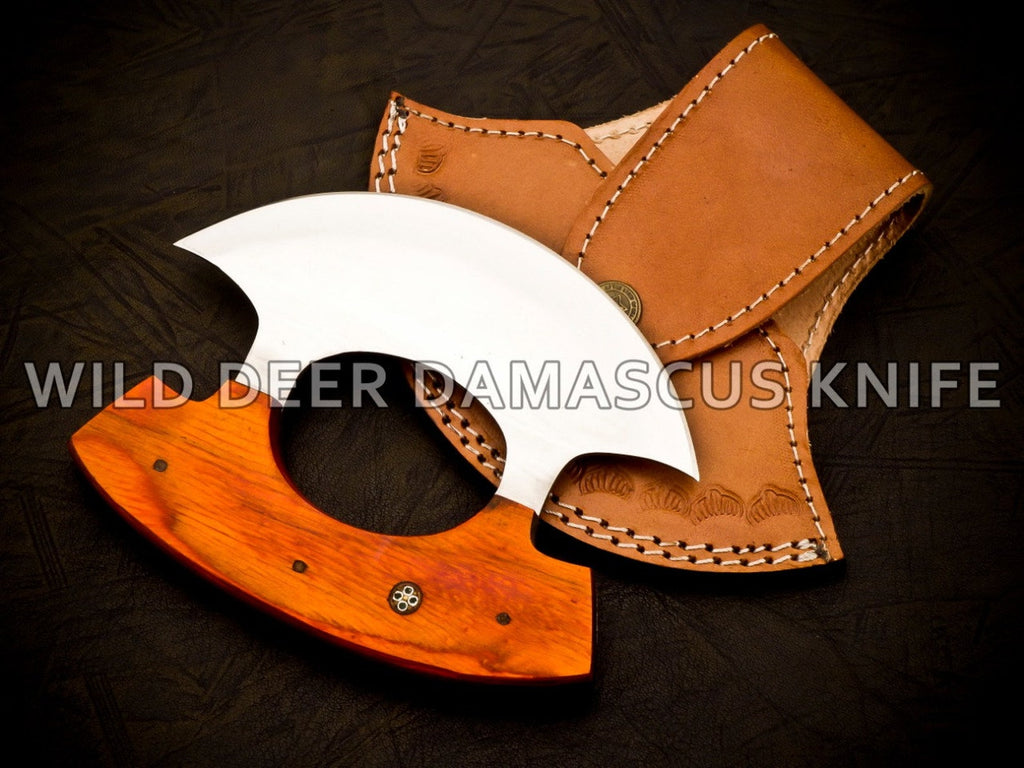 Personalized D2 Chef Kitchen Ulu Knife Chef Knife Heavy Duty D2 Handle Rose Wood with beautiful Leather Sheeth