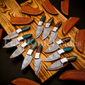 Personalized Set for Groomsmen Damascus Steel Hunting knife Handle Resin
