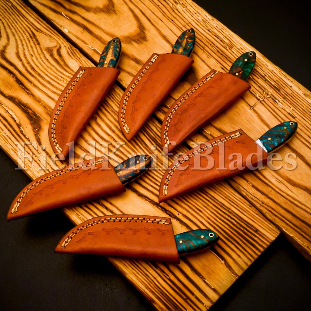 Personalized Set for Groomsmen Damascus Steel Hunting knife Handle Resin