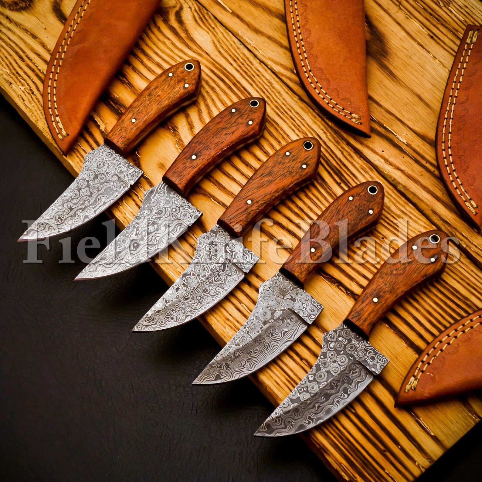 Personalized Set for Groomsmen Damascus Steel Hunting knife Handle Tali Wood
