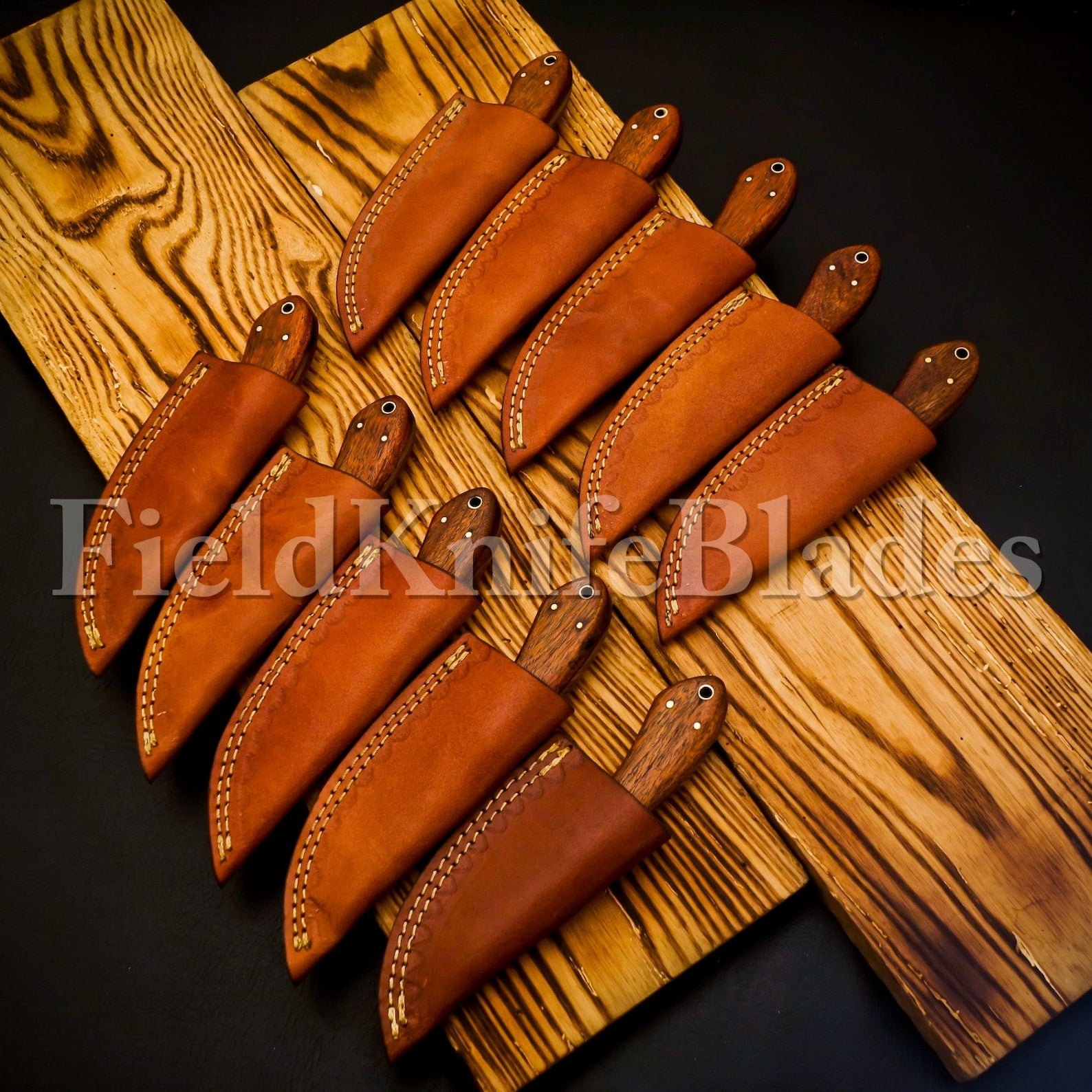 Personalized Set for Groomsmen Damascus Steel Hunting knife Handle Tali Wood