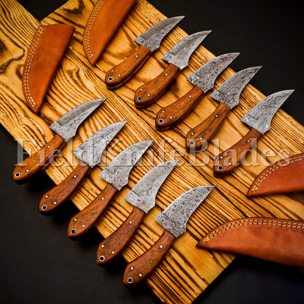 Personalized Set for Groomsmen Damascus Steel Hunting knife Handle Tali Wood