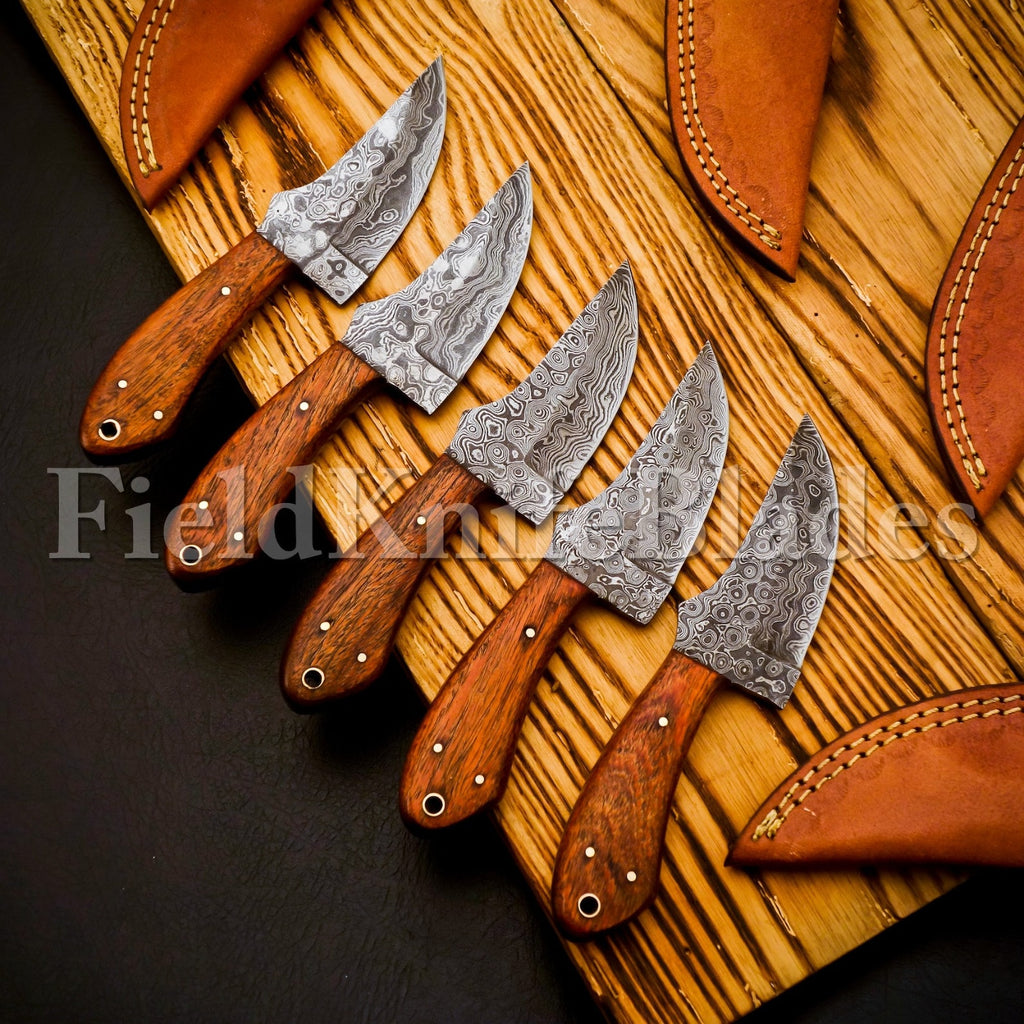 Personalized Set for Groomsmen Damascus Steel Hunting knife Handle Tali Wood