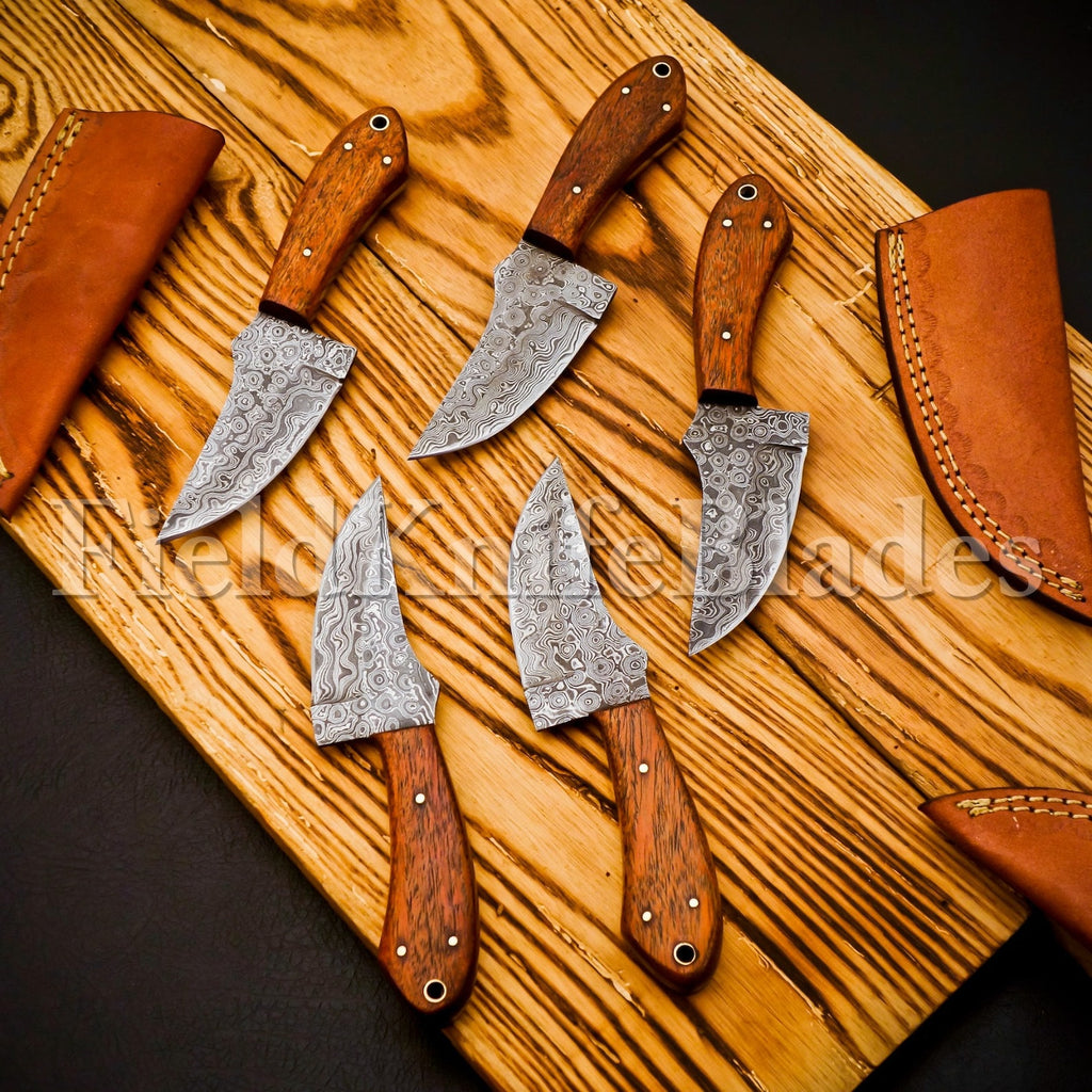 Personalized Set for Groomsmen Damascus Steel Hunting knife Handle Tali Wood