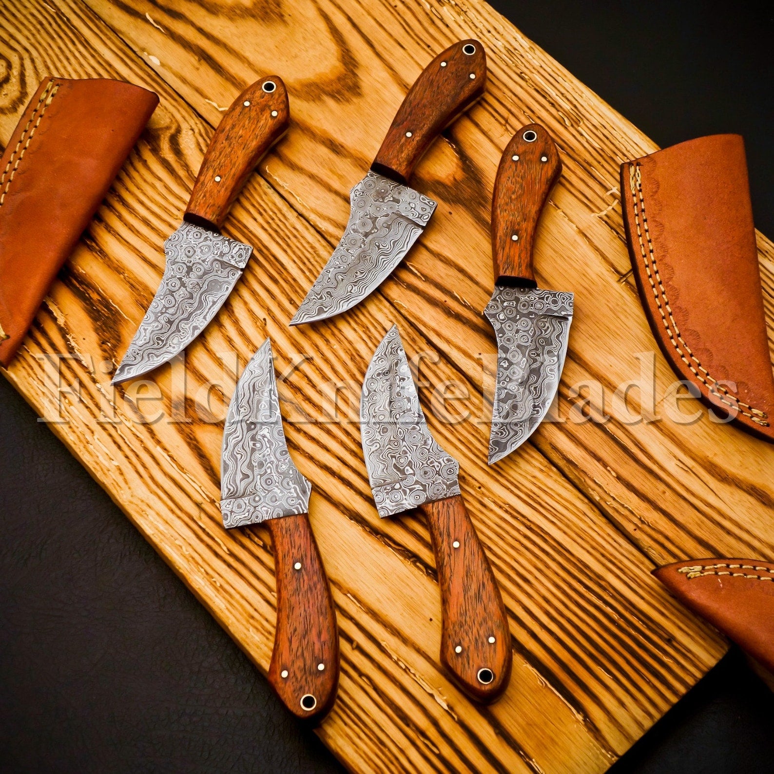 Personalized Set for Groomsmen Damascus Steel Hunting knife Handle Tali Wood