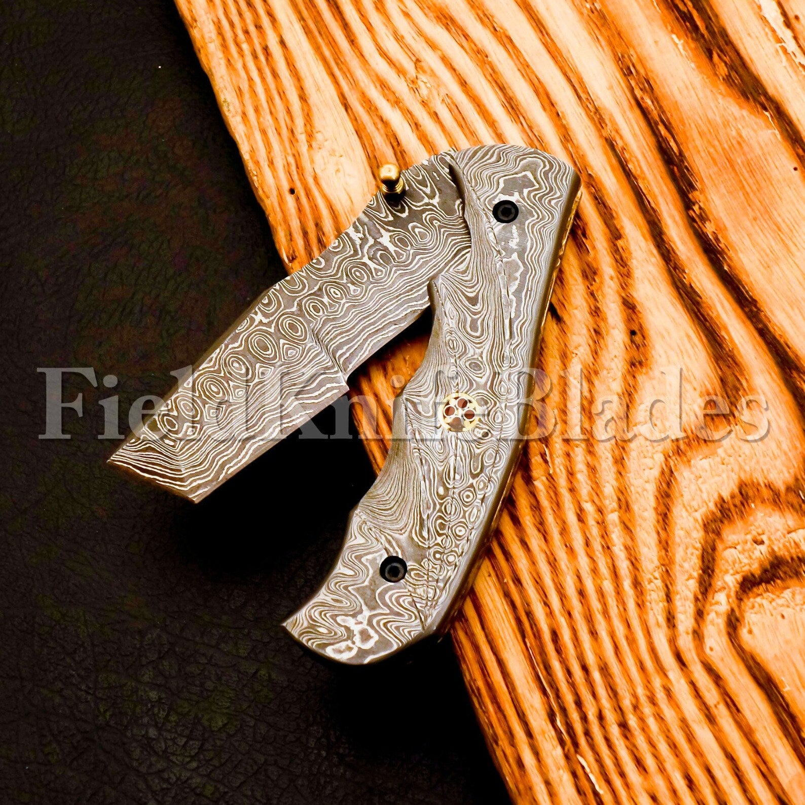 Custom Hand Forged Damascus Tonto knife with Leather Cover Camping Hunting Folding Knife Liner lock Hunting knife