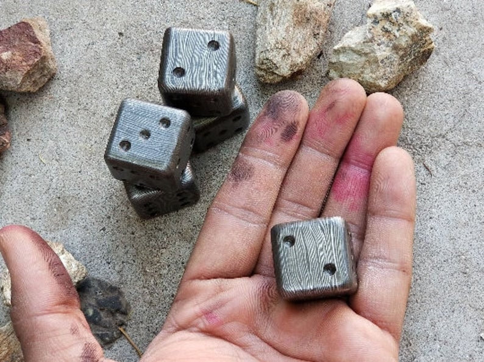 20MM Damascus Steel Dice, 28.85 Dollar per Die - Forged Steel / Damascus Steel / Six Sided Iron / Game Dice / Larp / Gamer Gift